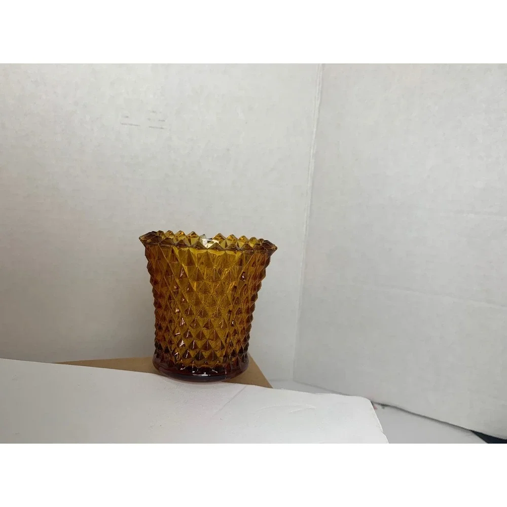 Vintage Amber Glass Diamond Point Hobnail Peg Candle‎ Cup Votive Holder